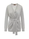 Missoni Metallic-threading Belted Cardigan In Silver