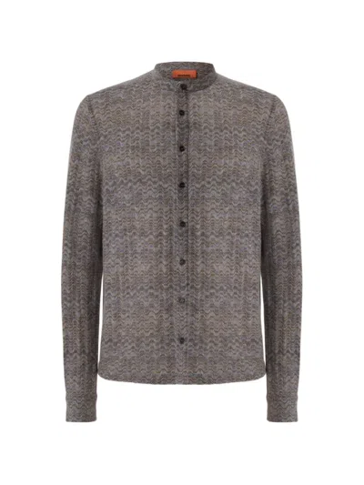 Missoni Cashmere And Viscose Shirt With Band Collar In Multi