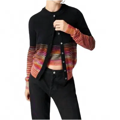 Missoni Cashmere Buttoned Cardigan In Black Base With Orange/fucsia/creamy Space-dyed In Multi