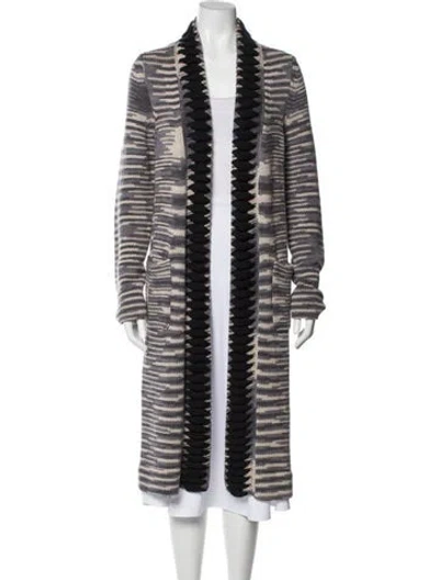 Pre-owned Missoni Cashmere Striped Faux Fur Coat In Purple