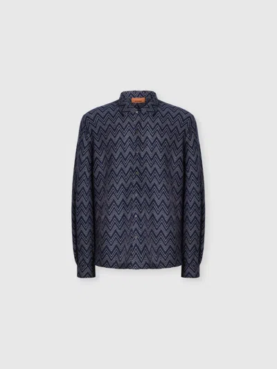 Missoni Cashmere Zig Zag Shirt In Blue