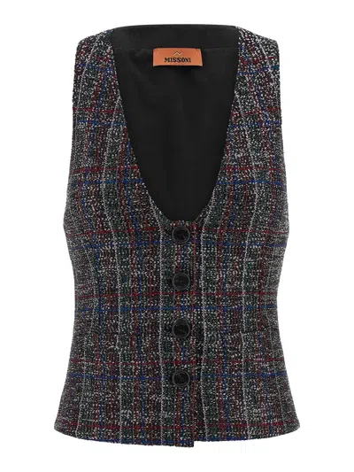 Missoni Sequin Tartan Vest In Gray