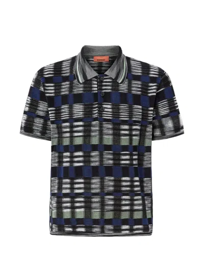 Missoni Check-pattern Buttoned Polo Shirt In Blue