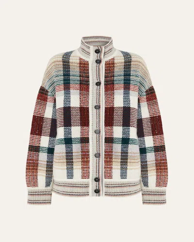 Missoni Check Turtleneck Cardigan In White/burgundy