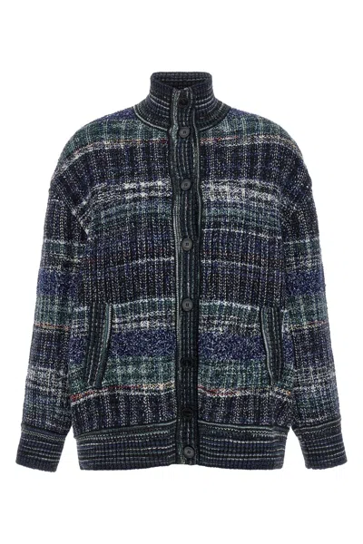 Missoni Wool Cardigan High Collar Long Sleeves Pockets In Blue