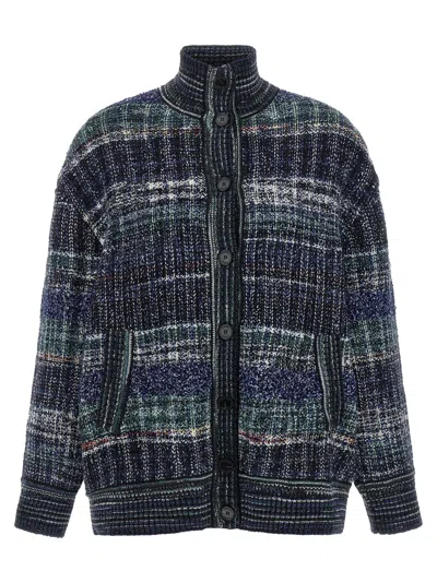 Missoni Check Wool Cardigan In Navy