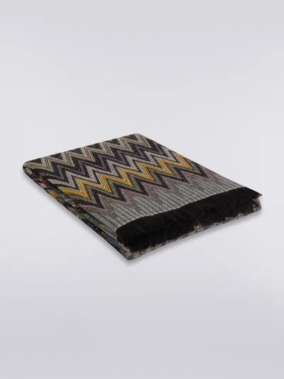 Missoni Chen 140x200 Cm Wool Blend Zigzag Plaid Blanket With Sequins In Black