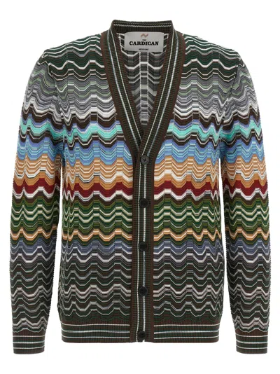 Missoni Chevron & Stripe Cardigan In Green