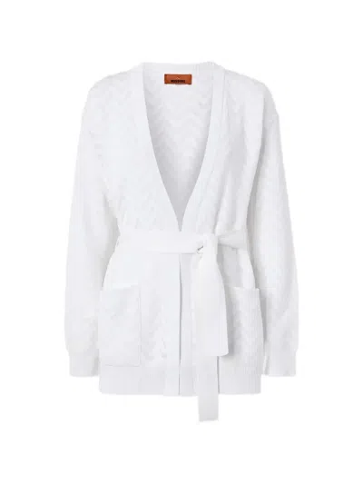 Missoni Chevron Cotton And Viscose Cardigan With Belt In White