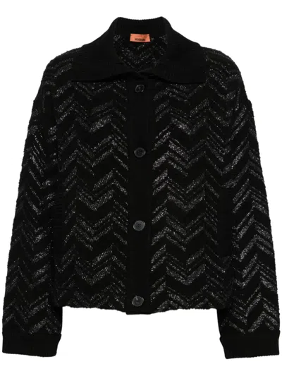 Missoni Textured Chevron Knit Jacket With Oversized Fit And Button Closure In Black