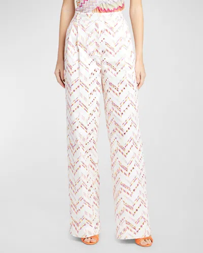 MISSONI CHEVRON BRODERIE ANGLAISE PLEATED STRAIGHT-LEG TROUSERS