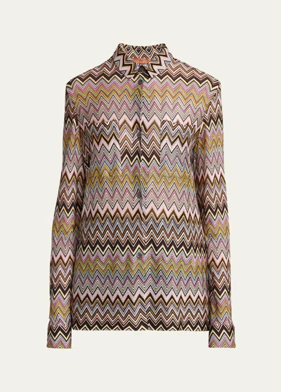 Missoni Chevron Button Down Blouse In Multicolor