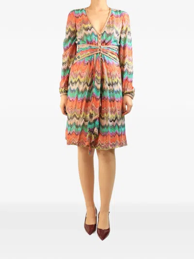 Pre-owned Missoni Chevron Button-detail Mini Dress In Orange