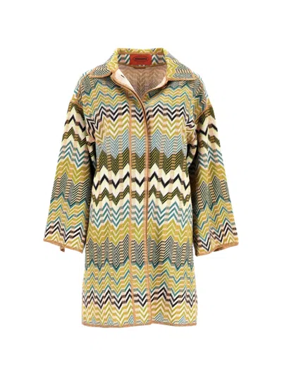 Pre-owned Missoni Chevron Button-up Coat In Green