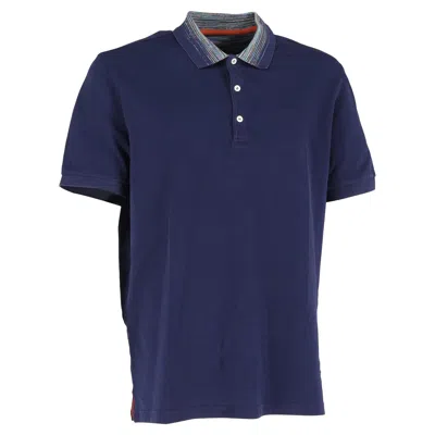 Missoni Chevron Collar Polo Shirt In Navy Blue Cotton