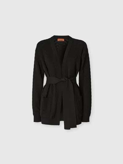 Missoni Chevron Cotton And Viscose Cardigan With Belt In Black