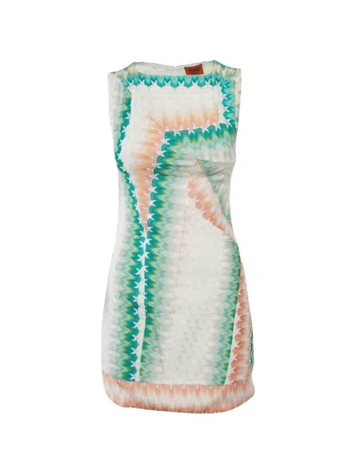 Pre-owned Missoni Chevron Crochet-knit Mini Dress In White