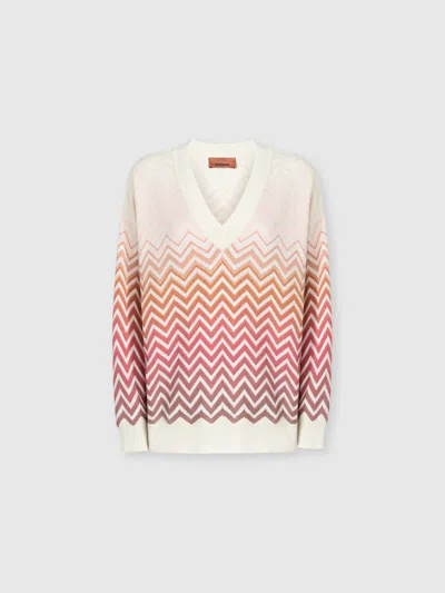 Missoni Chevron Dégradé Cotton And Viscose V-neck Sweater In Multi