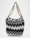 Missoni Chevron Drawstring Chain Shoulder Bag In Fabric Wave Black  White