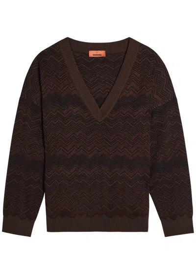 Missoni Chevron Fine-knit Jumper In Brown
