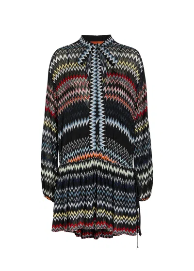 Missoni Chevron Fine-knit Mini Dress In Animal Print