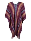 Missoni Chevron Fringed Poncho In Purple