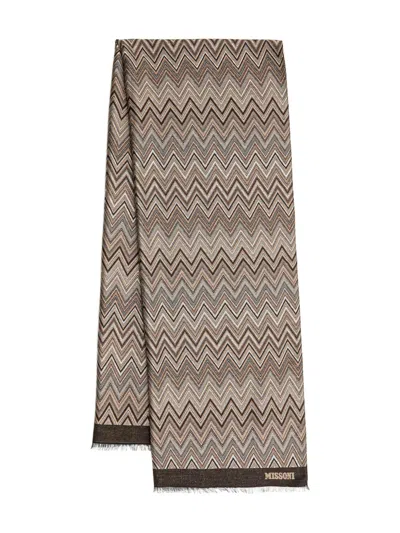 Missoni Chevron Fringed Scarf In Brown