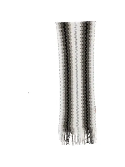 Missoni Viscose Blend Scarf Zigzag Fringed Edges In Brown