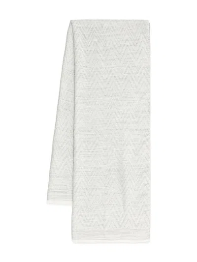 Missoni Chevron Fringed Scarf In White