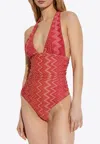 Missoni Chevron Halter One-piece Swimsuit In Red