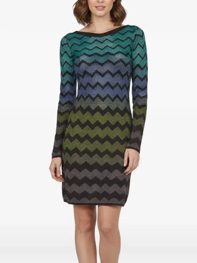 Pre-owned Missoni Chevron Jacquard Midi Dress In Black