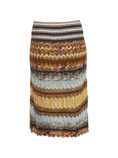 Pre-owned Missoni Chevron Jacquard Midi Skirt In Brown