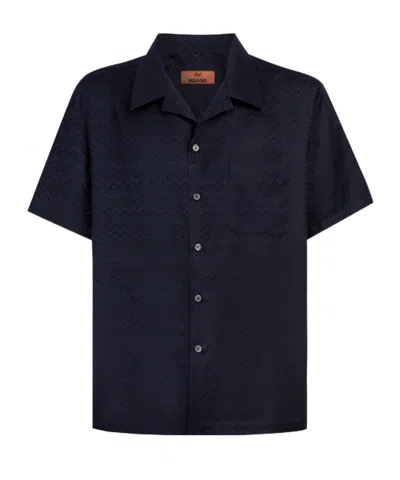 Missoni Chevron-jacquard Short-sleeve Shirt In Black