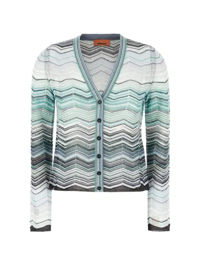Missoni Chevron Knit Cardigan In Blue