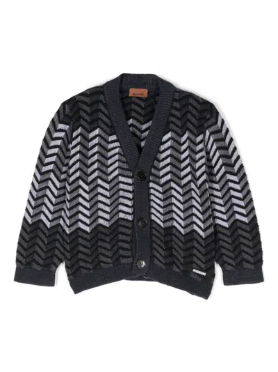 Missoni Babies' Chevron-knit Cardigan In Blue