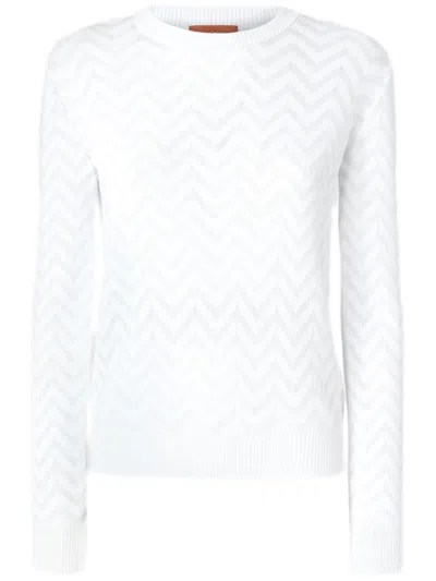 Missoni Chevron-knit Crew-neck Sweater In White