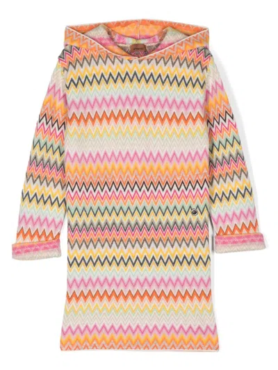 Missoni Kids' Chevron-knit Dress In Orange