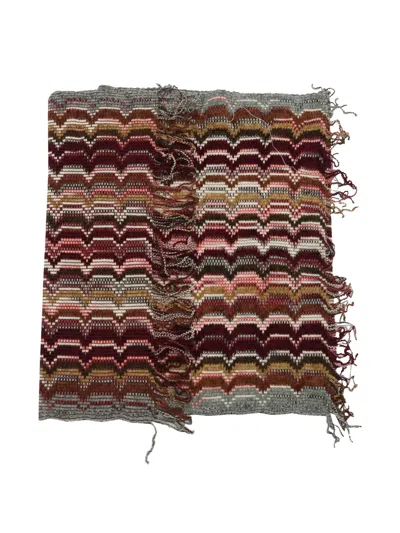 Pre-owned Missoni Chevron-knit Fringed Scarf In Brown