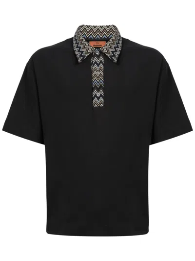 Missoni Chevron Knit-insert Cotton Polo Shirt In Multicoloured