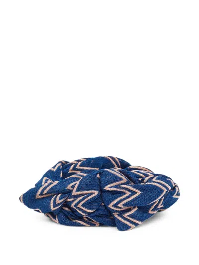 Pre-owned Missoni Chevron Knit Lurex Headband In Blue