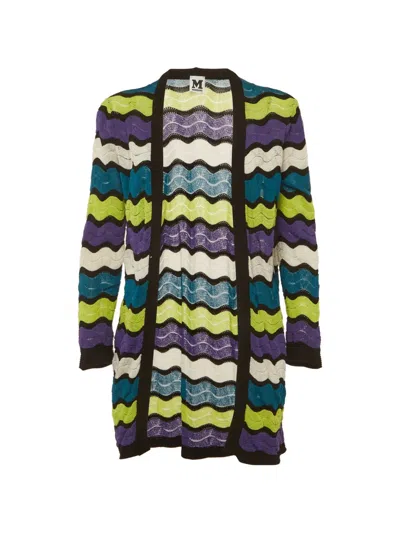 Pre-owned Missoni Chevron Knit Open-front Cardigan In Purple