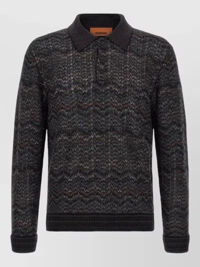 Missoni Chevron Knit Polo Shirt Collared Design In Black