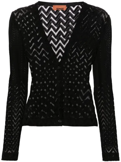 Missoni Chevron-knit See-through Cardigan In Black