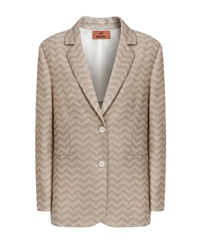 Missoni Chevron-knit Single-breasted Blazer In Nude