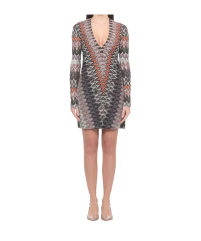 Missoni Chevron Knit V-neck Knitted Dress In Multi