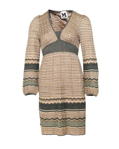 Missoni Chevron Knitted Dress In Multicolor Viscose In Brown