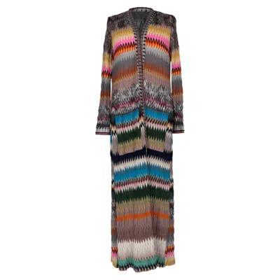 Missoni Chevron Knitted Long Cardigan In Multicolor Viscose