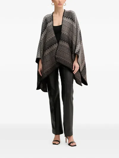 Missoni Chevron Knitted Poncho In Neutral