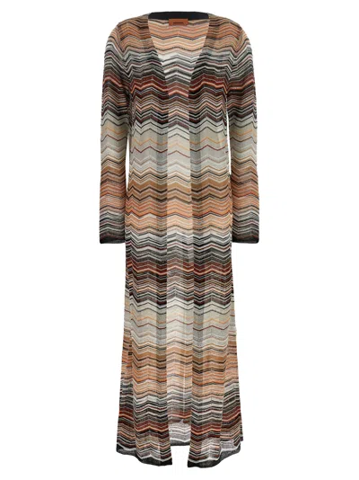 Missoni Chevron Lamé Cardigan In Brown