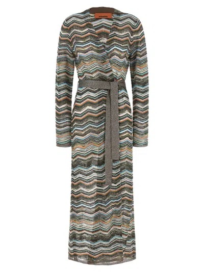 Missoni Striped Belted Crochet-knit Cardigan In Multi